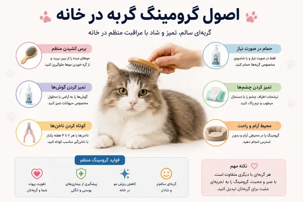 اصول گرومینگ گربه در خانه